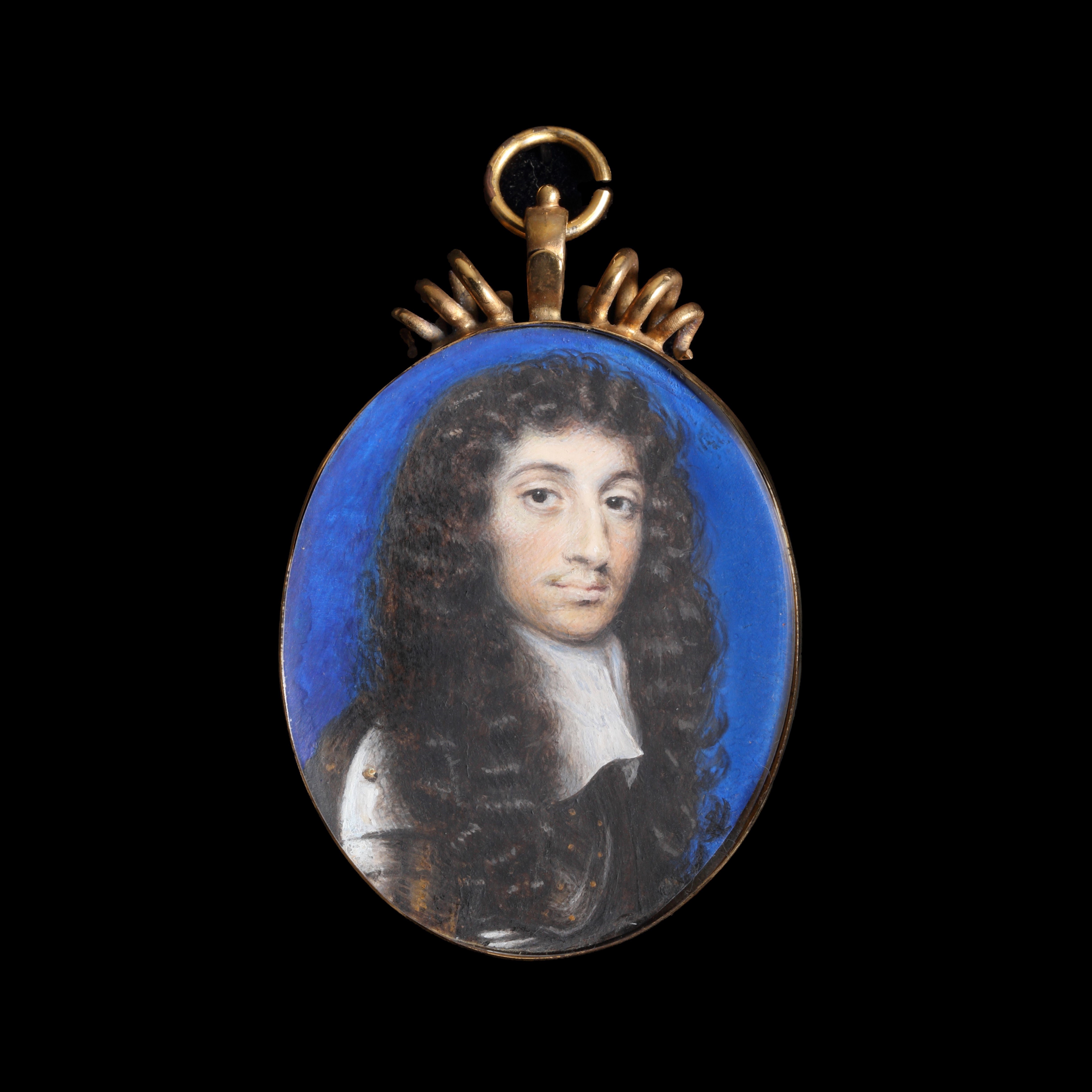 Portrait miniature of a Nobleman wearing lawn collar, long natural black wig and armour